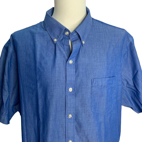 Van Heusen Classic Fit Button Down Shirt XXL Blue Short Sleeve Pocket Cotton - Picture 2 of 6